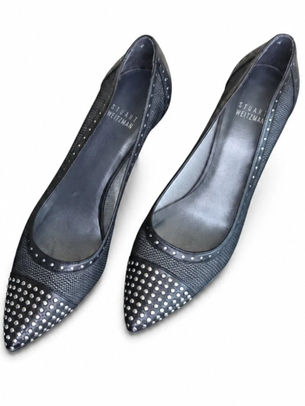 Stuart Weitzman Tipper Black Mesh Studded Pointed Toe Pumps Size‎ 8M Rockstar